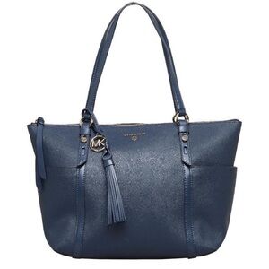 Michael Kors Saffiano Sullivan Large Top-Zip Tote (Blue) & Jet Set Wallet
